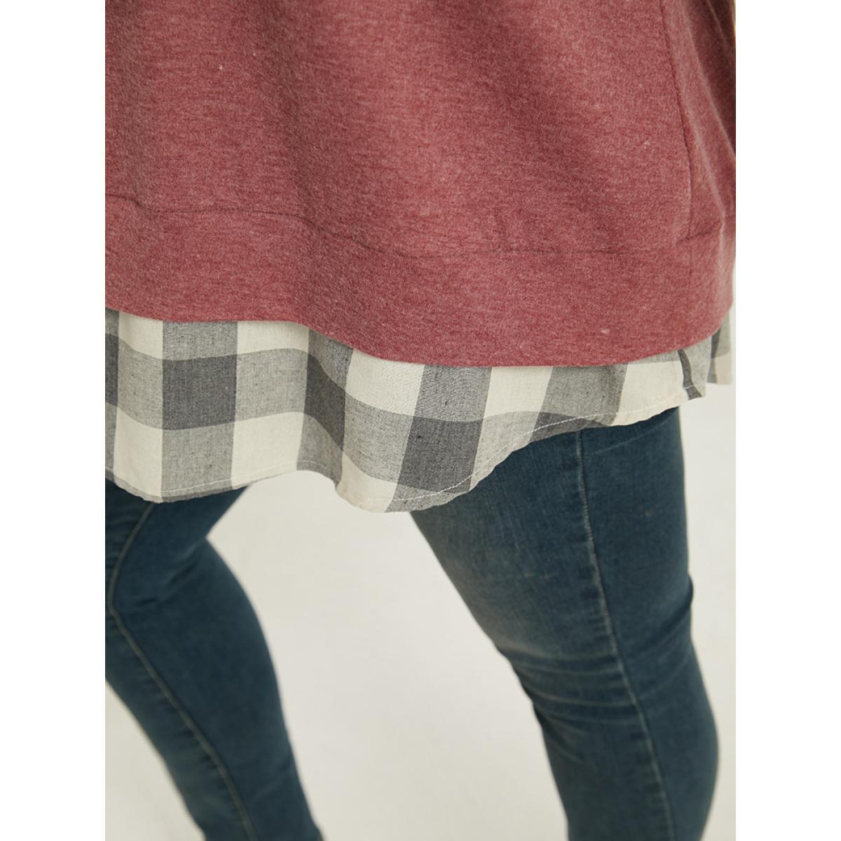 Plus Size Heather Plaid Patchwork Crew Neck T-shirt Russet Women Casual Heather Plaid Round Neck Everyday T-shirts BloomChic 12/L Product Image