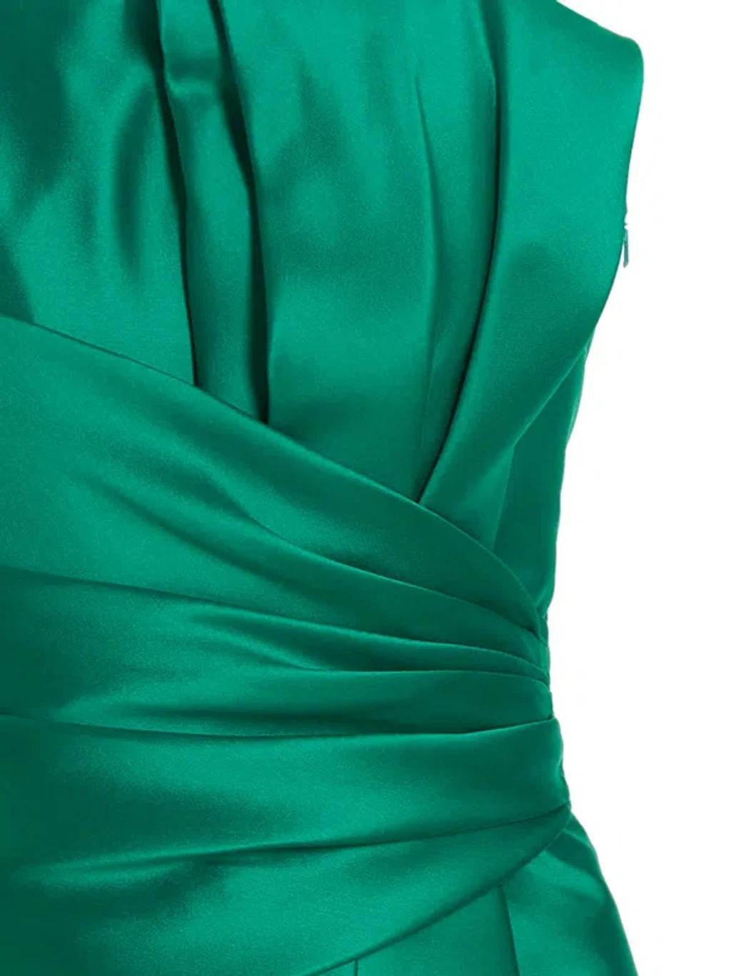 ALBERTA FERRETTI Strapless Draped Satin Maxi Dress In Green Product Image