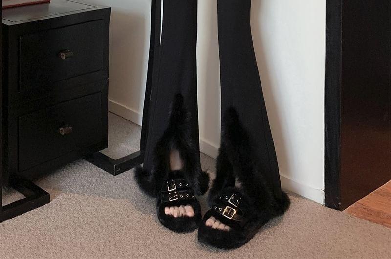 High Waist Furry Hem Bootcut Pants Product Image