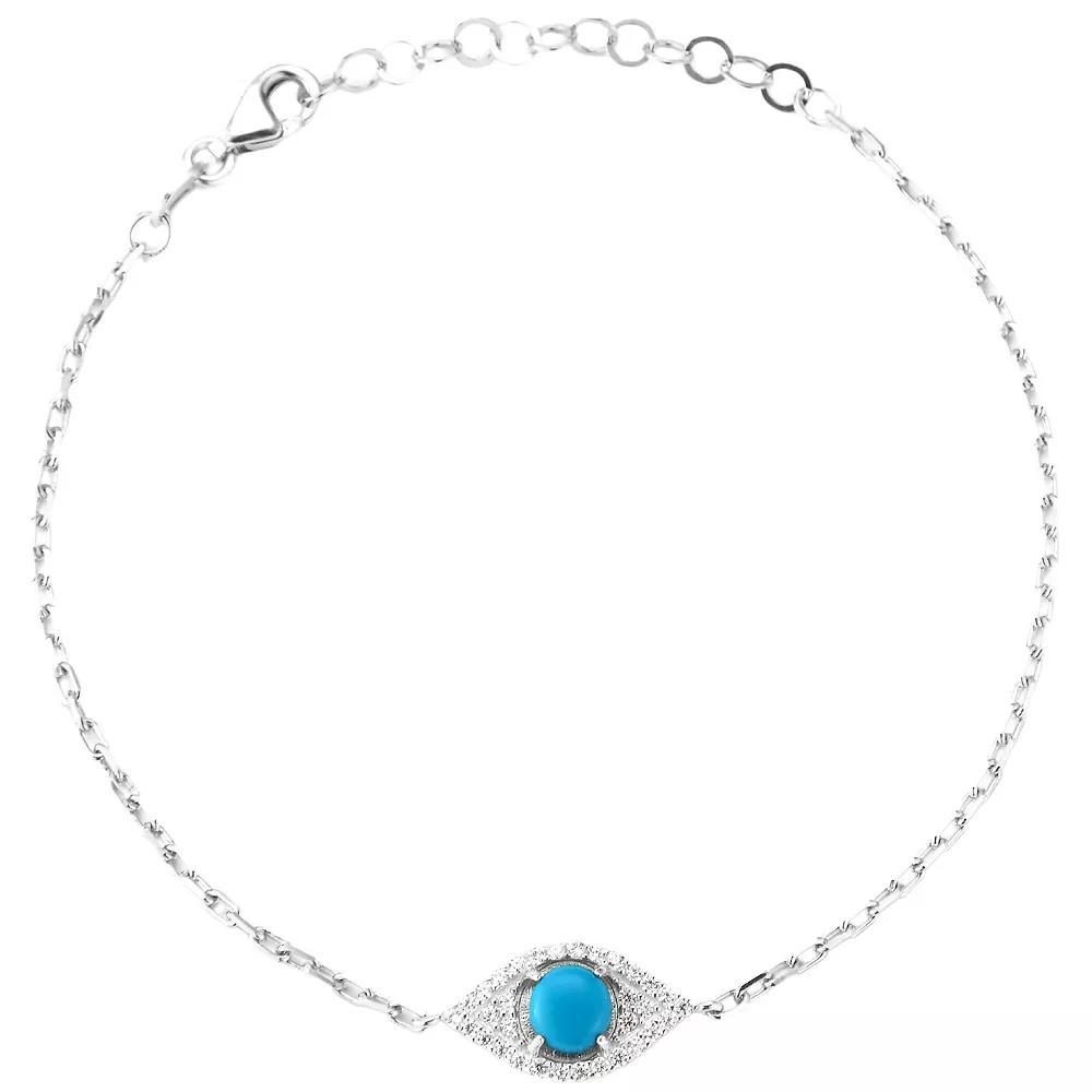 Sunkissed Sterling Cubic Zirconia & Synthetic Turquoise Dainty Eye Bracelet, Women's, Size: 8", Silver Tone Product Image