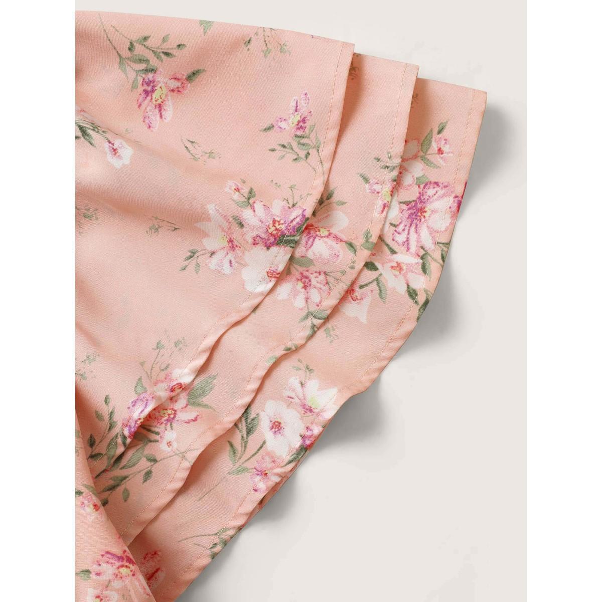Plus Size Floral Elastic Waist Tiered Ruffle Sleeve Dress Crepe Women Elegant Tiered V-neck Short sleeve Curvy BloomChic 22-24/3X Product Image