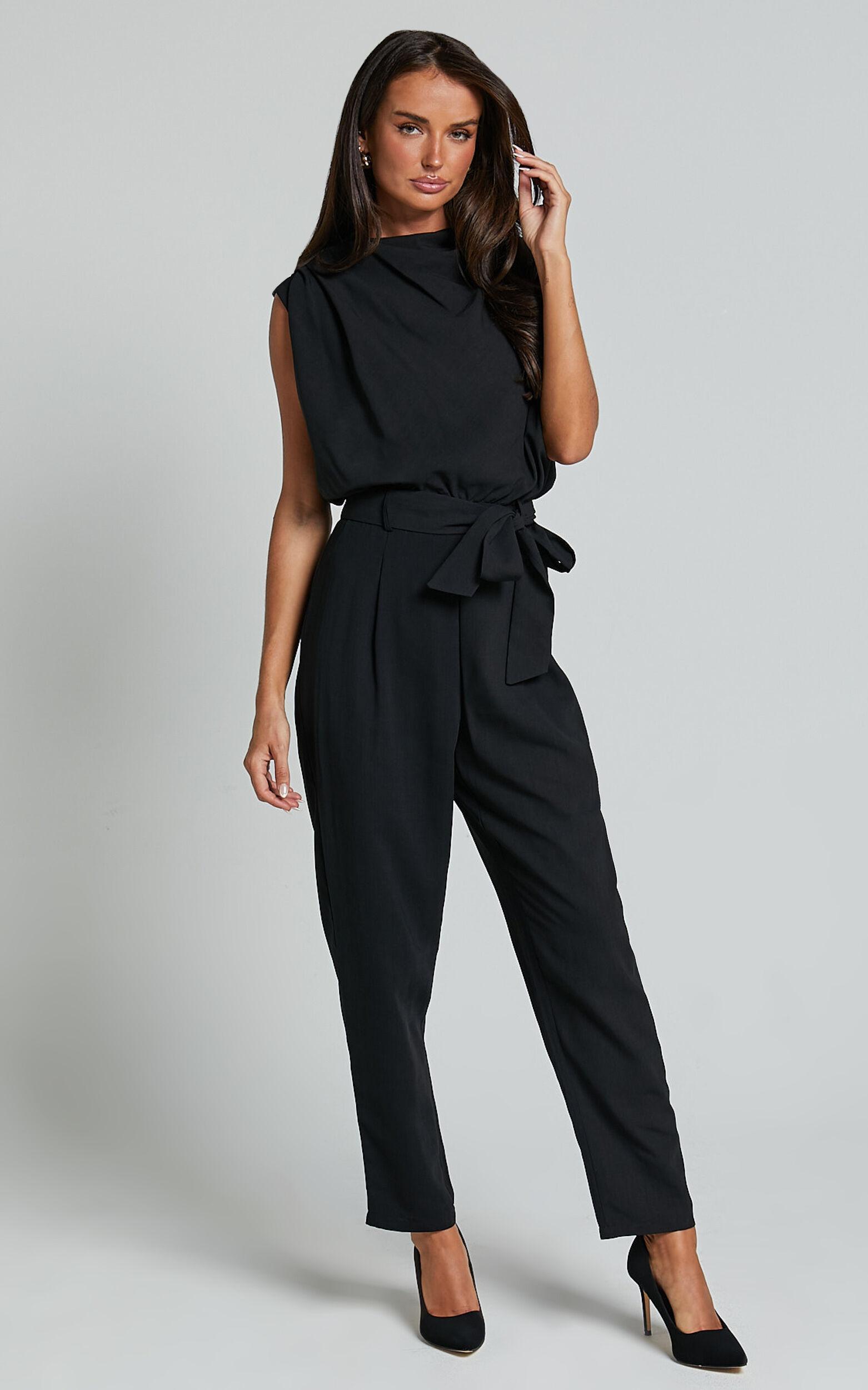 Arianae Jumpsuit - High Neck Tie Waist Jumpsuit in Black Product Image