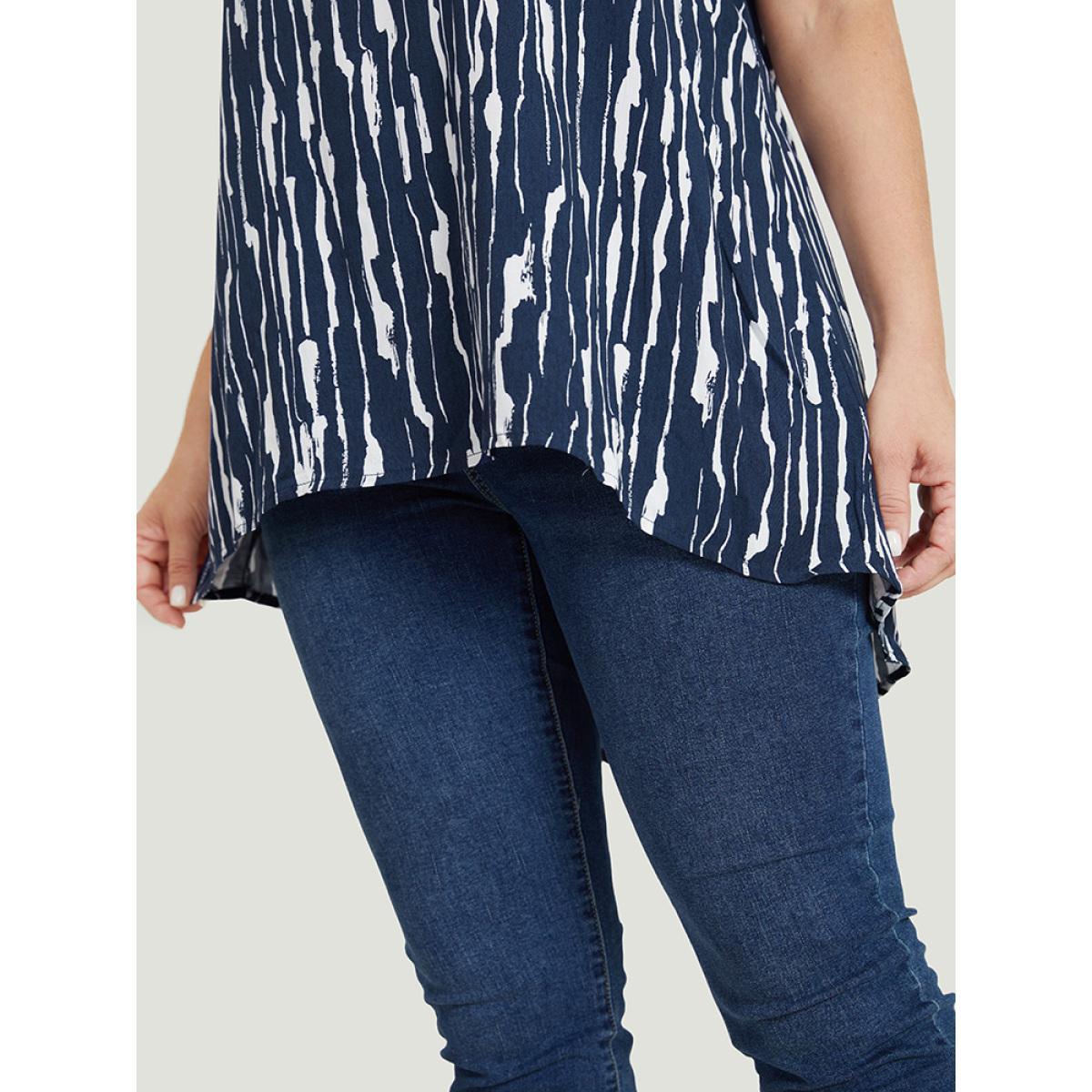 Plus Size Indigo Water Ripple High Low Hem Blouse Women Elegant Short sleeve Round Neck Dailywear Blouses BloomChic 30/6X Product Image