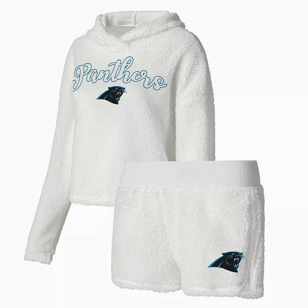 Women's Concepts Sport  White Carolina Panthers Fluffy Pullover Sweatshirt & Shorts Sleep Set, Size: Medium Product Image