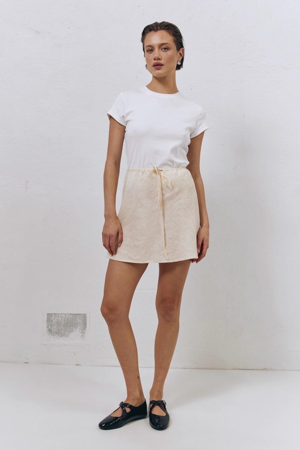 The Way To San Jose Bias Cut Linen Mini Skirt Cream Product Image