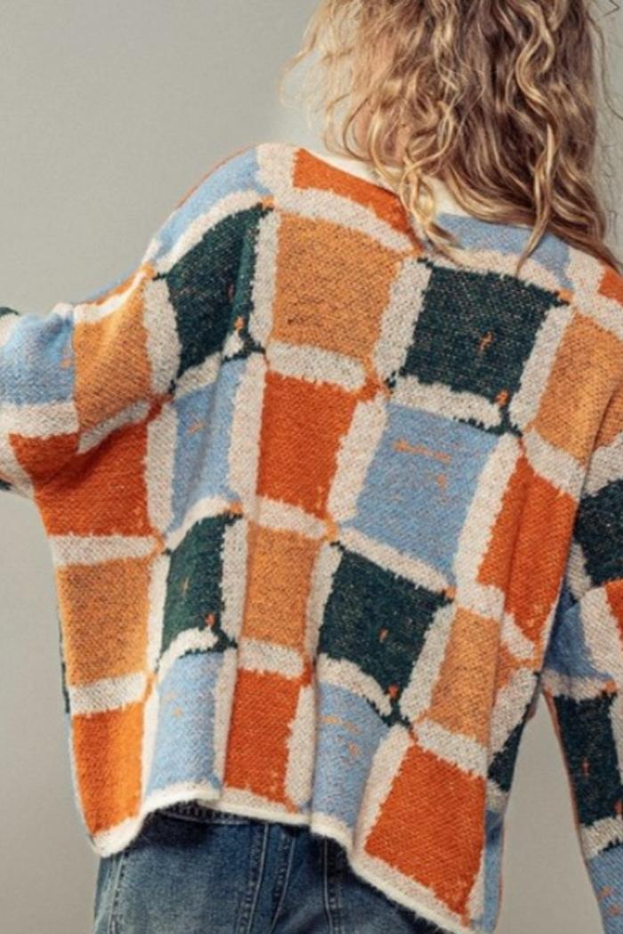 Cozy Patchwork Knit Sweater Product Image