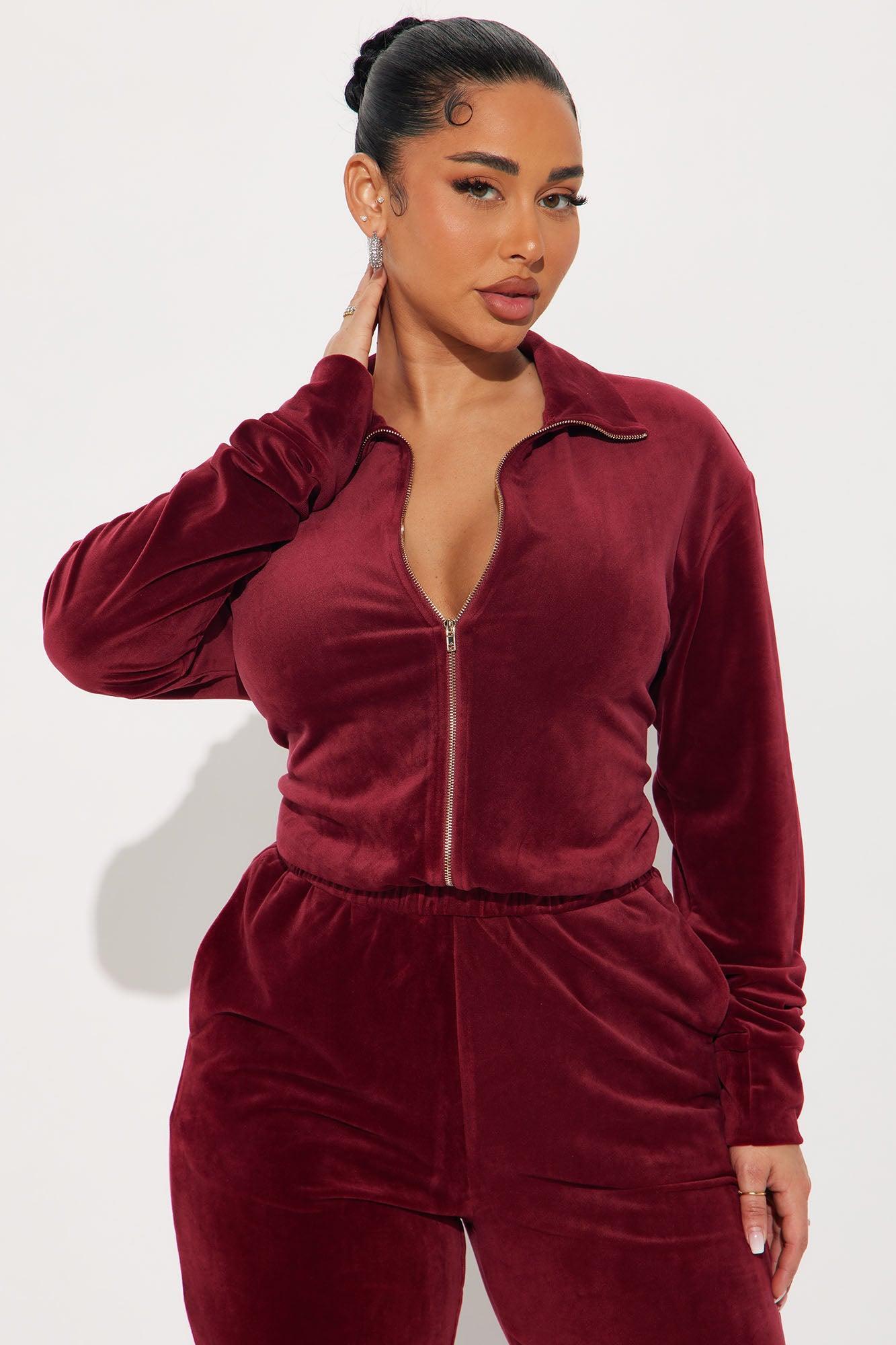 OG Friend Soft Velour Jumpsuit - Burgundy Product Image