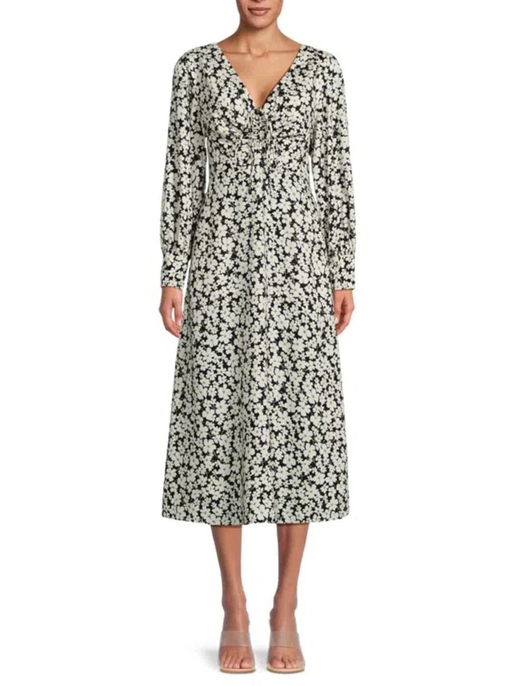 REBECCA TAYLOR Women's Paige Floral Midi A Line Dress In Black Product Image