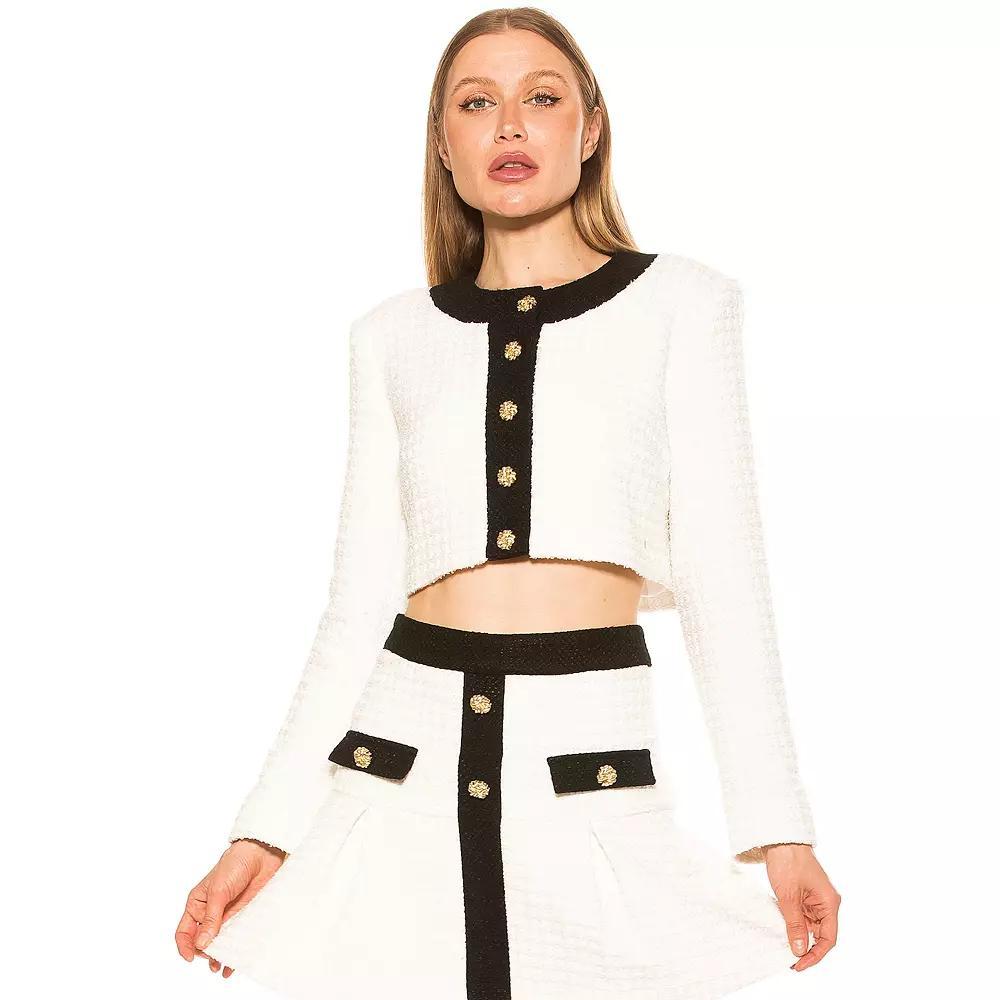 Women's ALEXIA ADMOR Clara Cropped Tweed Jacket, Size: 10, Ivory Check Product Image