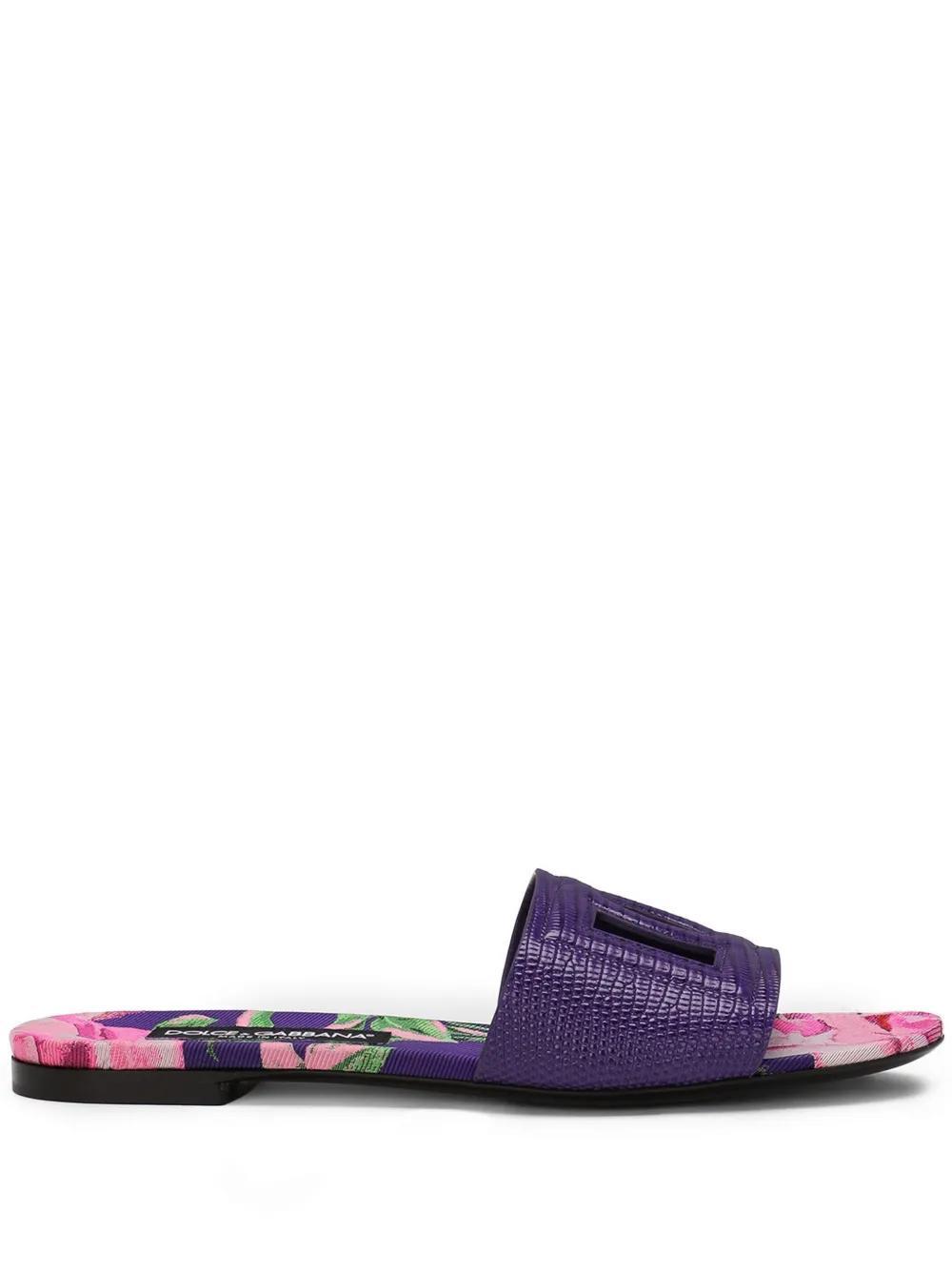 DG lizard-effect leather slides Product Image