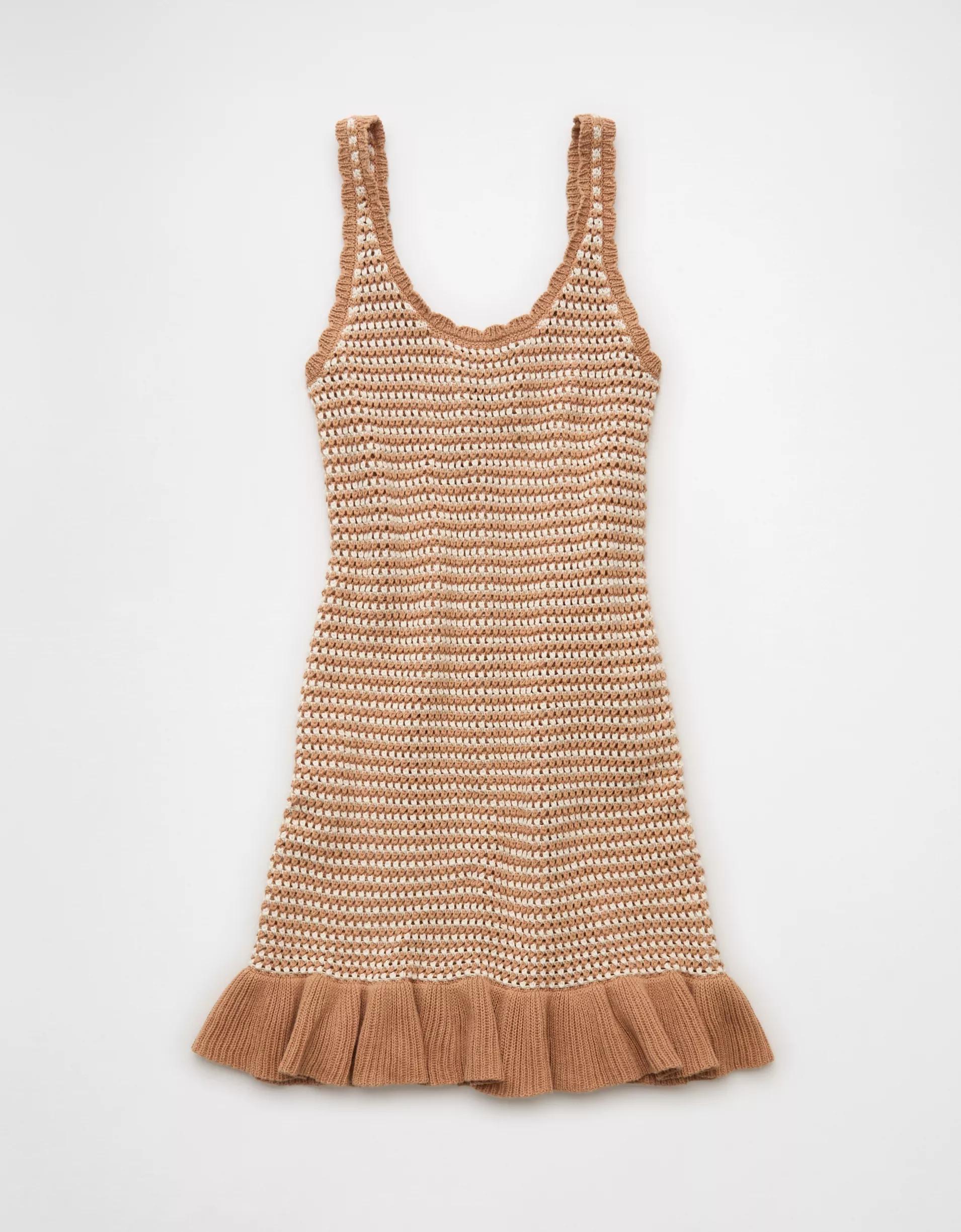 AE Ruffle Hem Striped Mini Sweater Dress Product Image