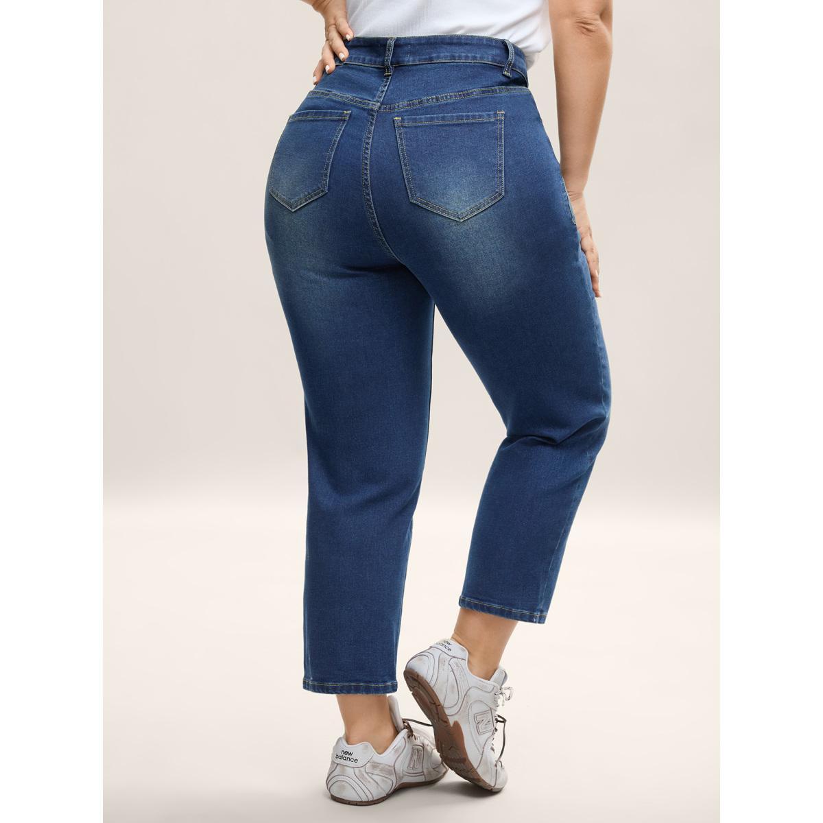 Plus Size Classic Sculpting Boyfriend Jeans Women Bluevintage Casual Medium stretch Slanted pocket Jeans BloomChic 28/5X Product Image