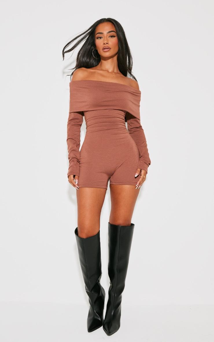 Petite Chocolate Contour Jersey Foldover Bardot Romper Product Image