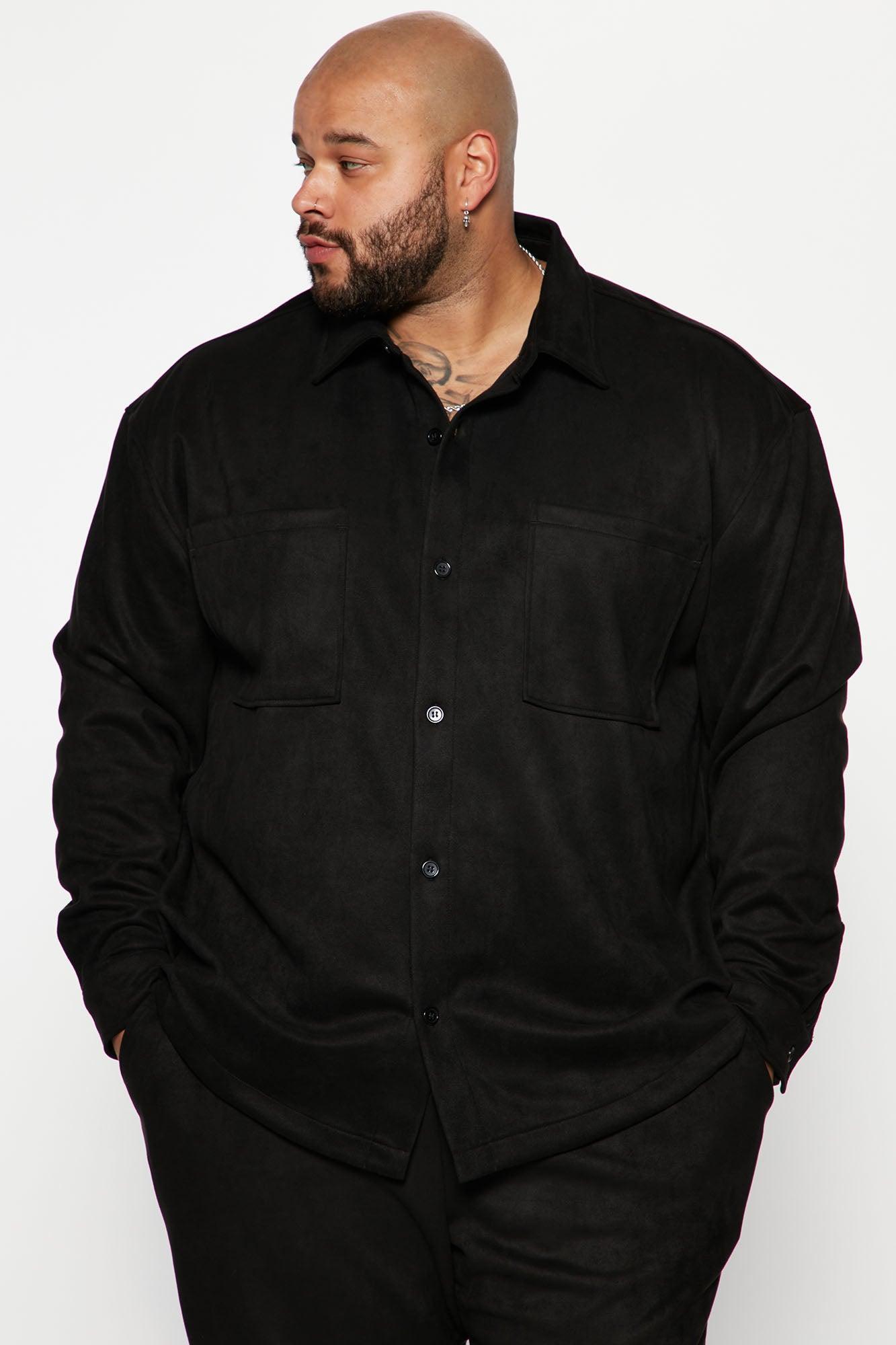 Dre Faux Suede Long Sleeve Button Up Shirt - Black Product Image