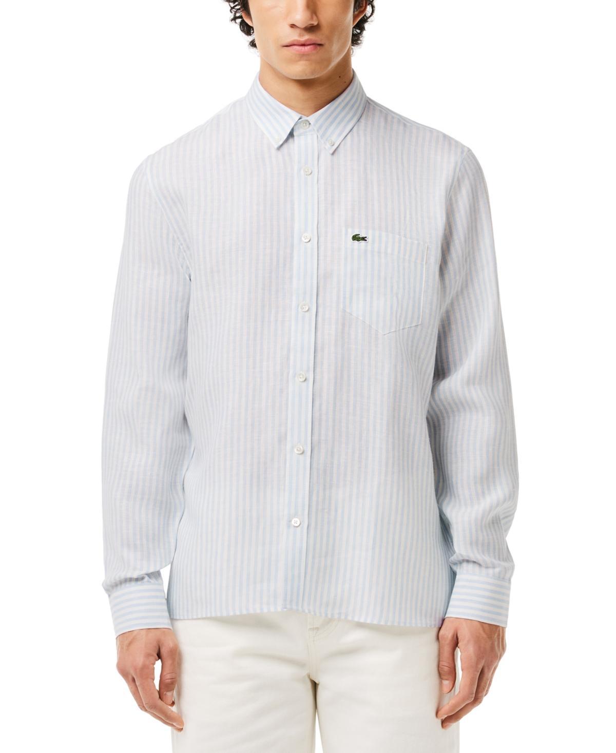 Lacoste Mens Long Sleeve Striped Button-Down Linen Shirt Product Image