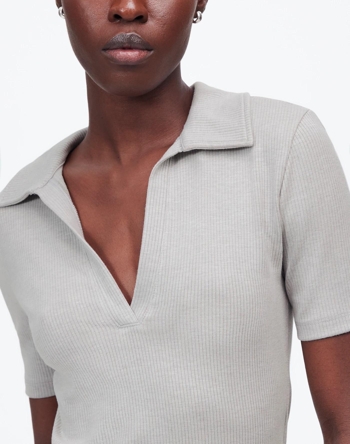 Drapey Rib Short-Sleeve Polo Top Product Image