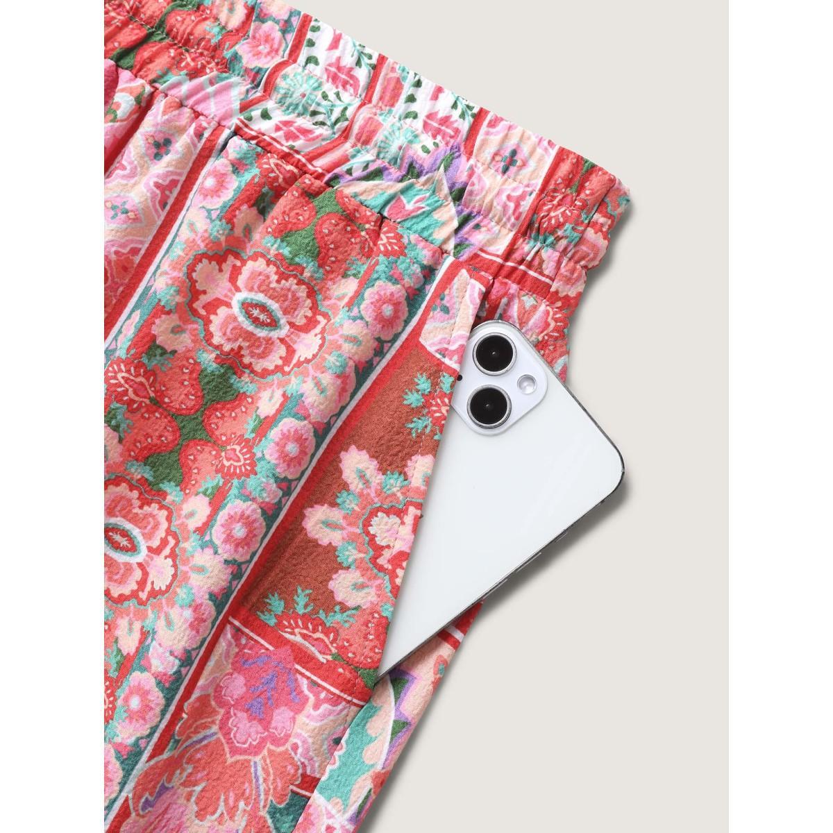 Plus Size Floral Collage Stretchy Waist Wide-Leg Pants Women Multicolor Casual Wide Leg Mid Rise Everyday-Casual Pants BloomChic 28/5X Product Image