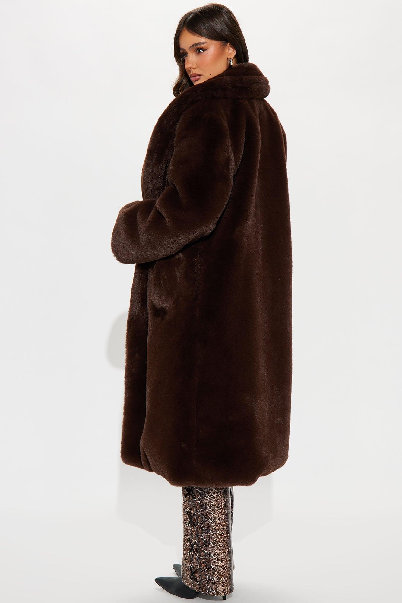 Mari Faux Fur Coat - Brown Product Image