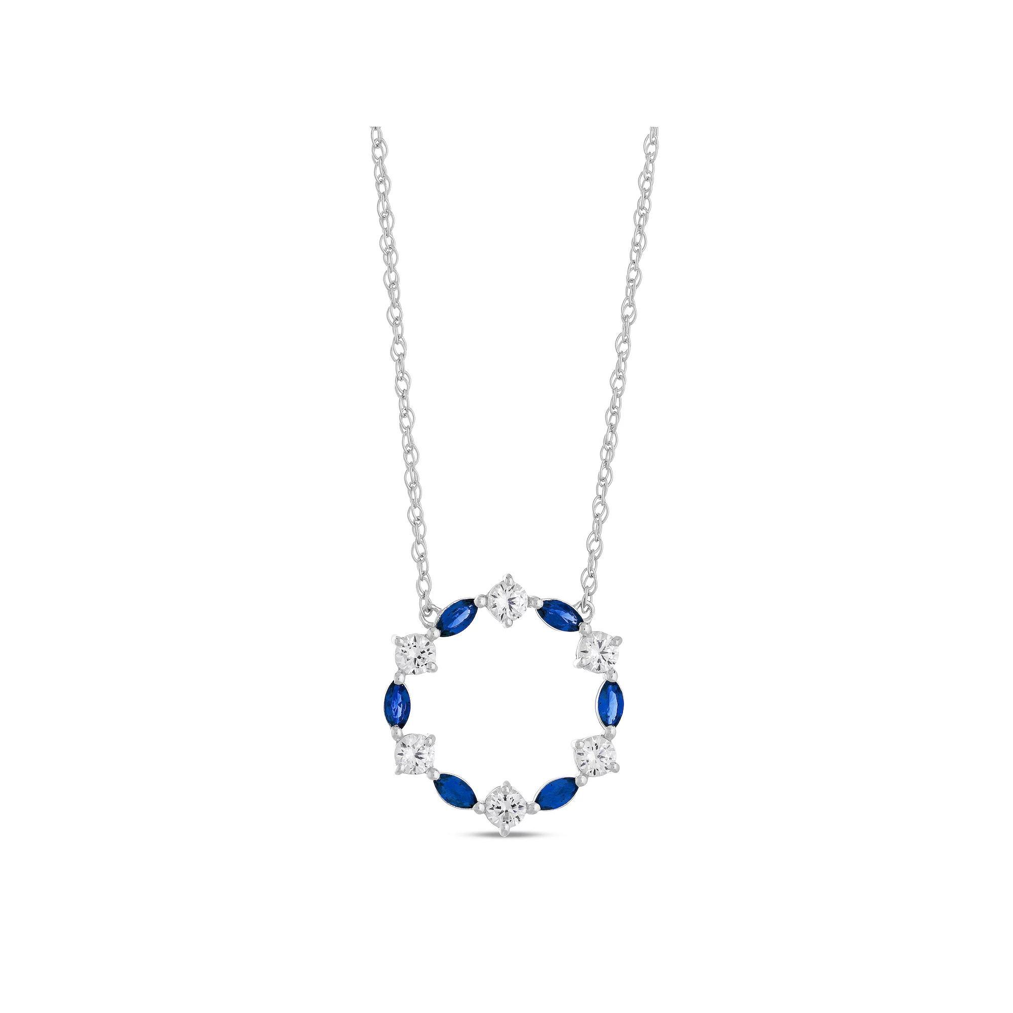 Gemminded Sterling Silver Lab-Created Gemstone & Lab-Created White Sapphire Pendant Necklace, Women's, Size: 18", Sterling Cr Blue Product Image