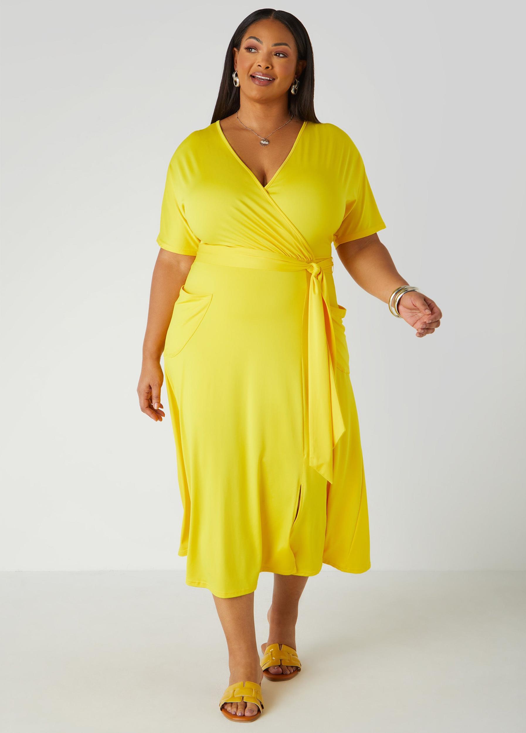 Plus Size Belted Faux Wrap Midi Dress Ashley Stewart Product Image