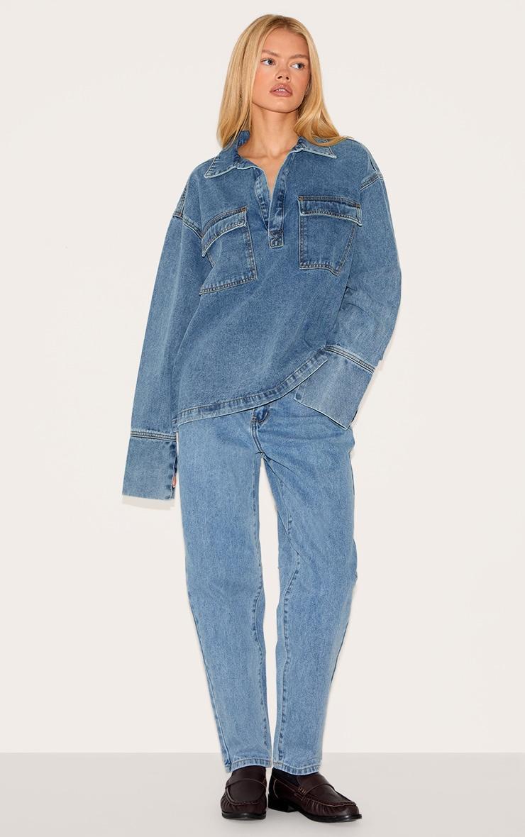 Vintage Blue Long Sleeve Slouchy Denim Rugby Shirt Product Image