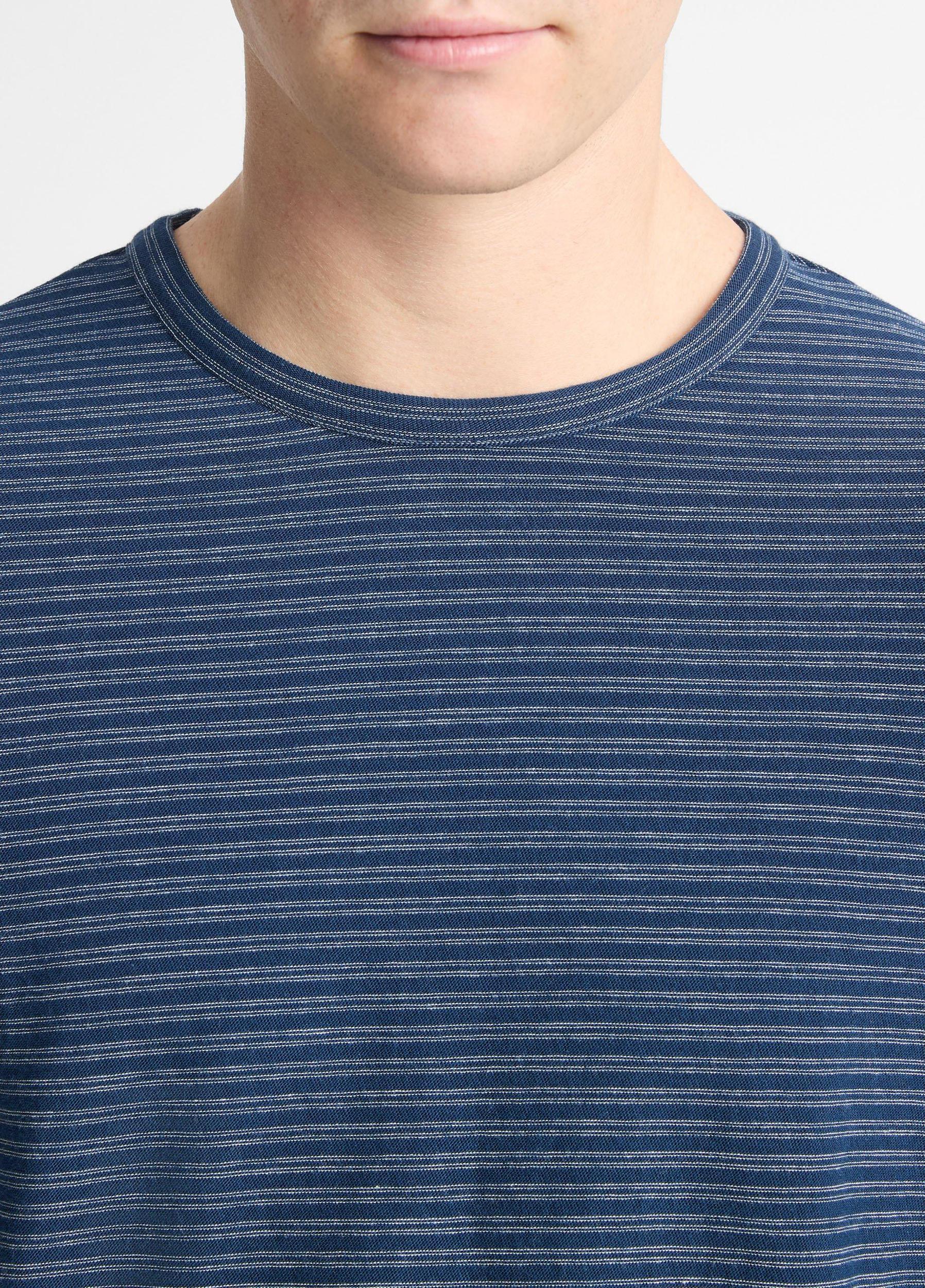 Mens Plaited Stripe Pima Cotton Crew Neck T-Shirt, Midnight Sky/blue Cloud, Size M Vince Product Image