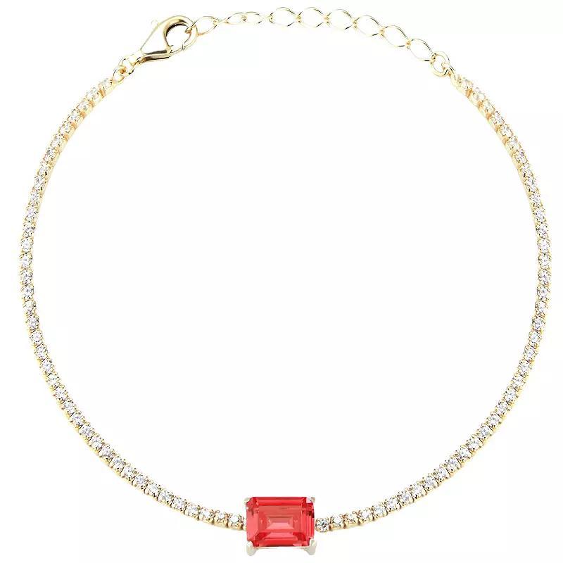 Sunkissed Sterling 14k Gold Over Silver Emerald Cut Cubic Zirconia Tennis Bracelet, Women's, Size: 7", Gold Tone Red Product Image