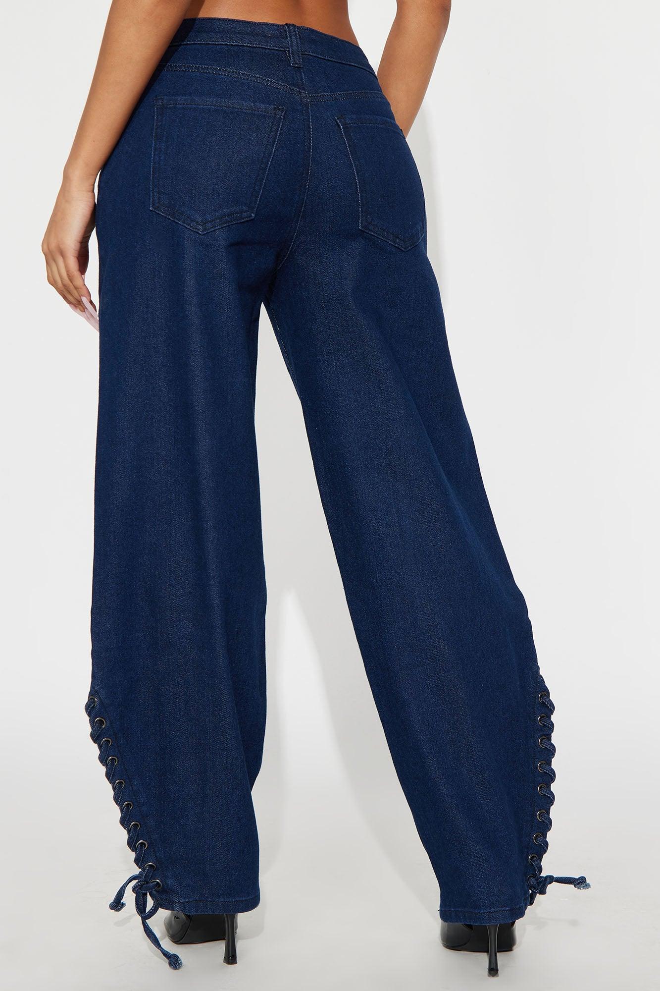 Lace It Up Barrel Leg Jeans - Dark Wash Product Image
