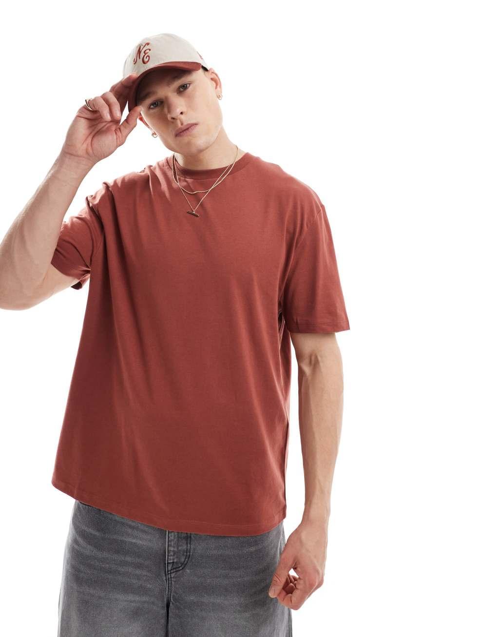 ASOS DESIGN relaxed T-shirt in brown with souvenir back print Product Image