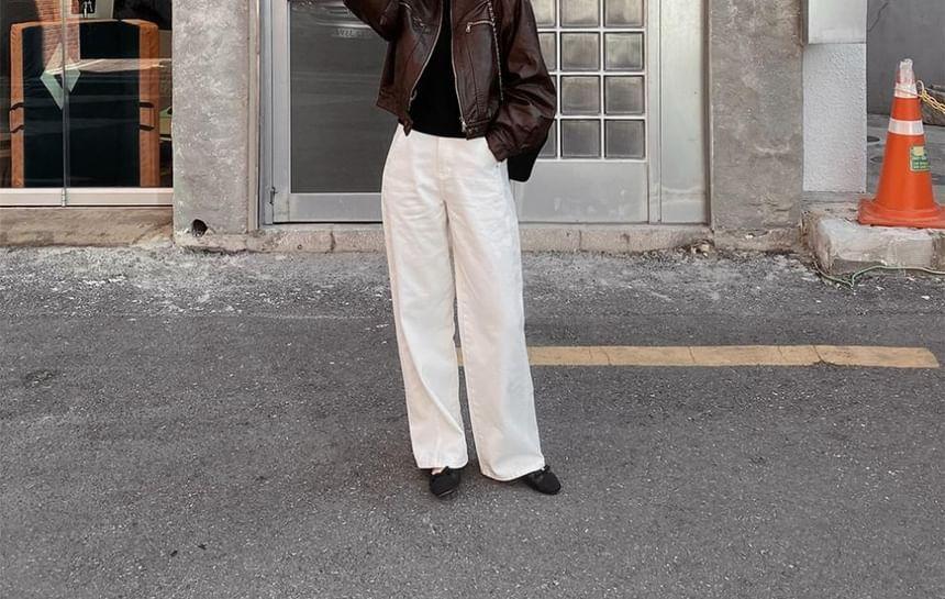 Faux Leather Zip-Up Crop Jacket Product Image