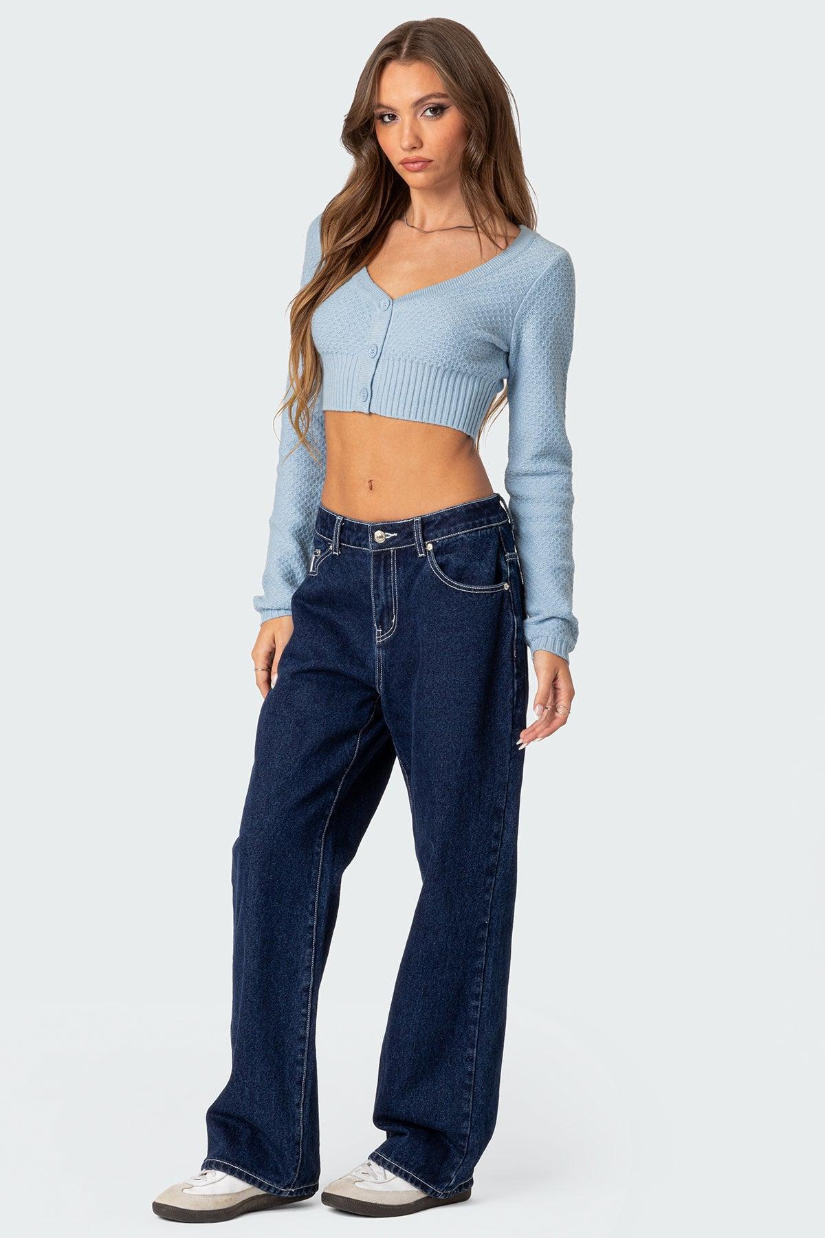 V Neck Cropped Cardigan Product Image
