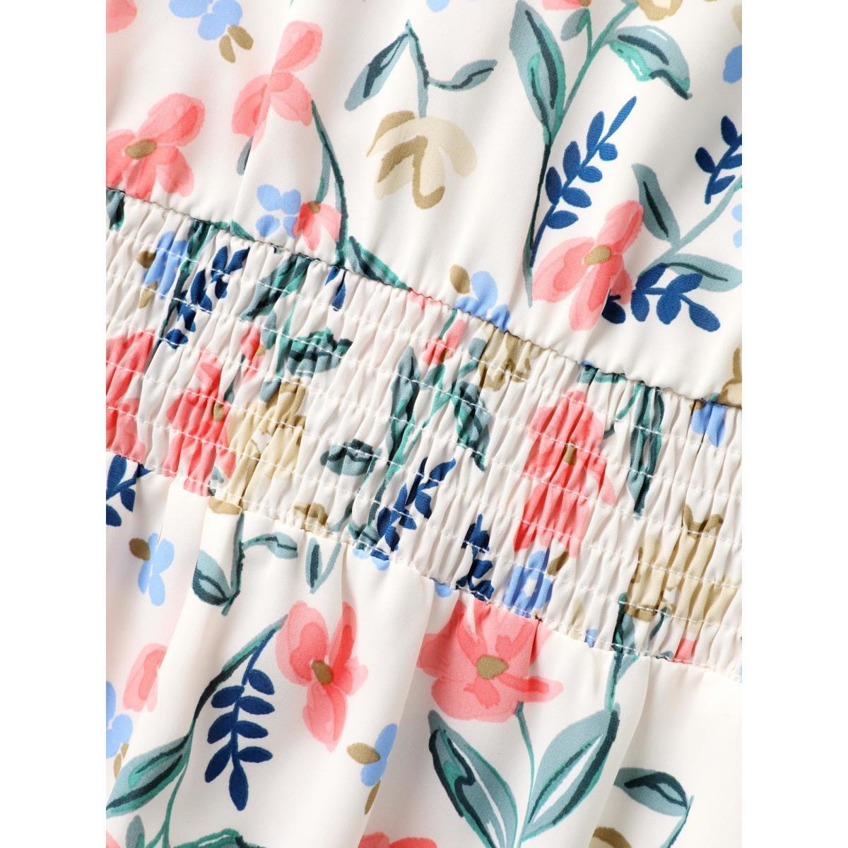 Plus Size Shirred Waist Floral Print Pockets Midi Dress Ivory Women V-neck Sleeveless Curvy BloomChic 10/M Product Image