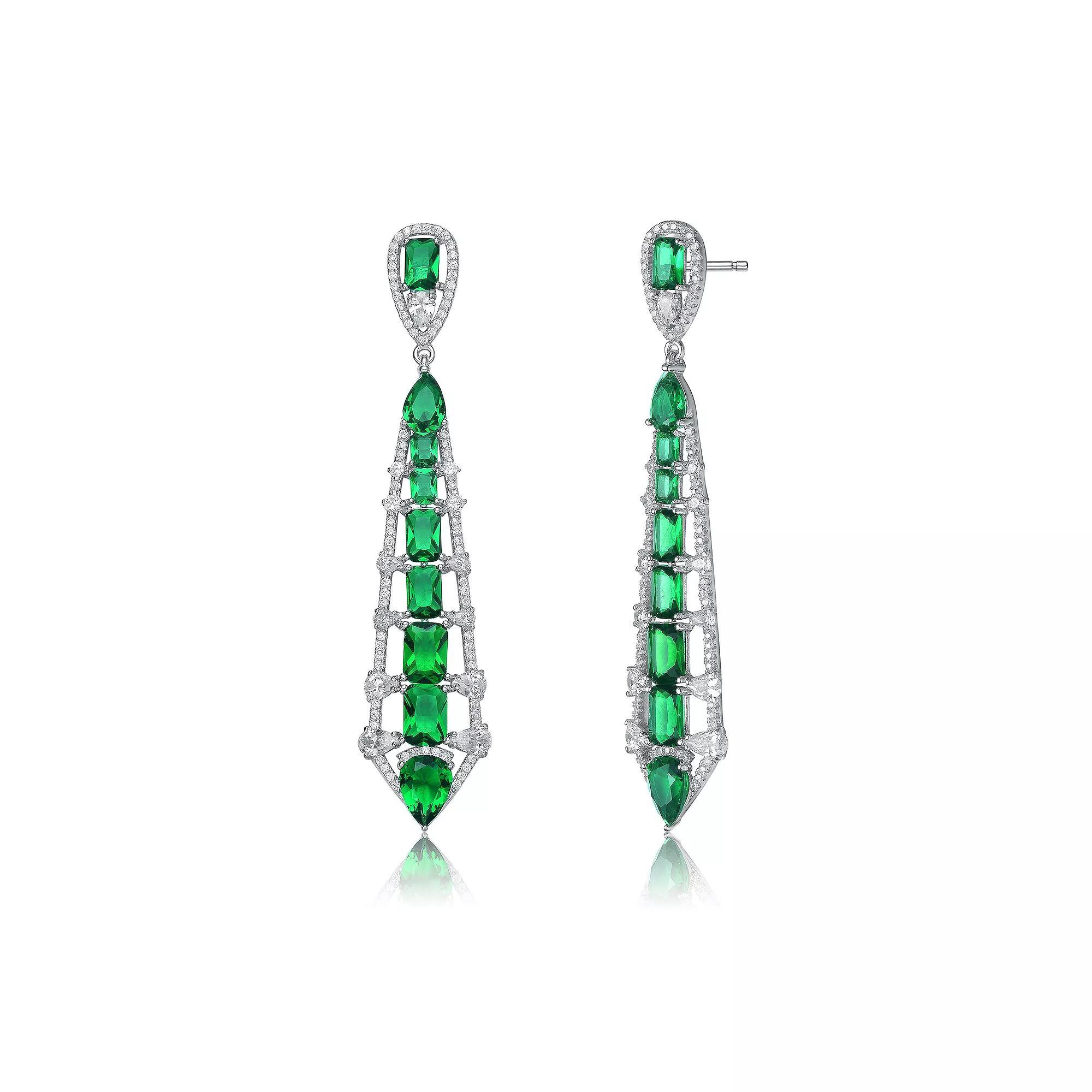 Sterling Silver Blue & White Cubic Zirconia Ladder Style Dangle Earrings, Womens, Green Product Image