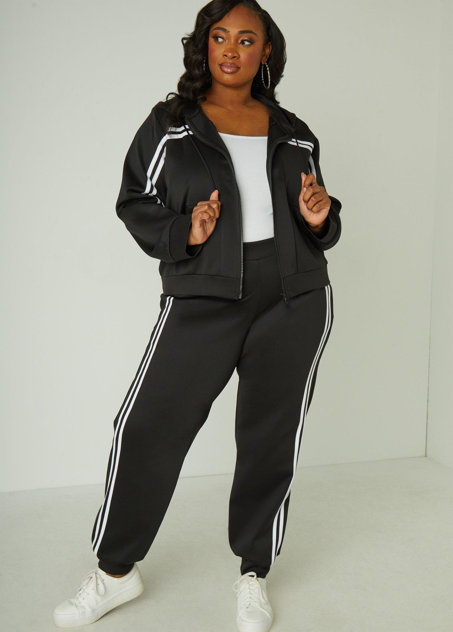 Plus Size Striped Hooded Track Jacket Ashley Stewart Product Image