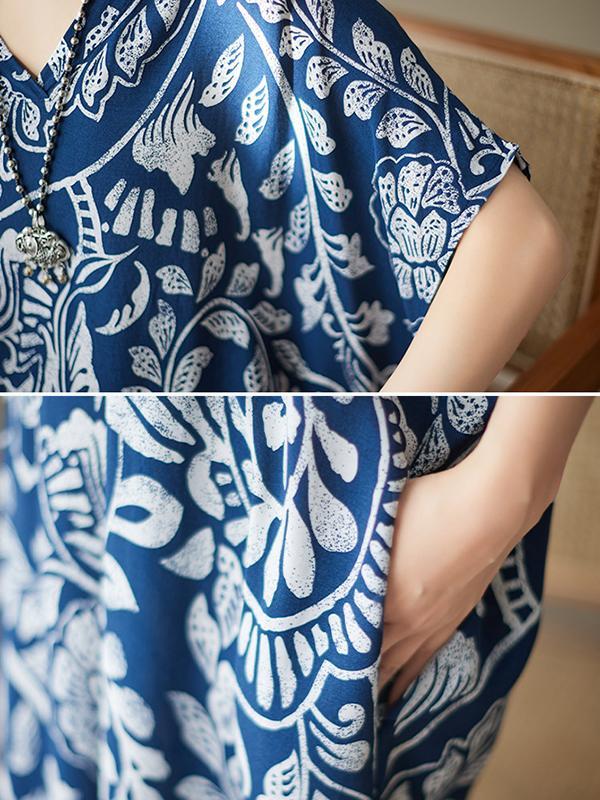 Loose Short Sleeves Printed V-Neck Maxi Dresses Product Image