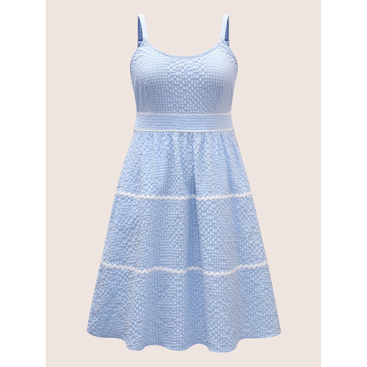 Plus Size Textured Patchwork Shirred Pocket Cami Dress LightBlue Women Casual Texture Non Sleeveless Curvy BloomChic 22-24/3X Product Image