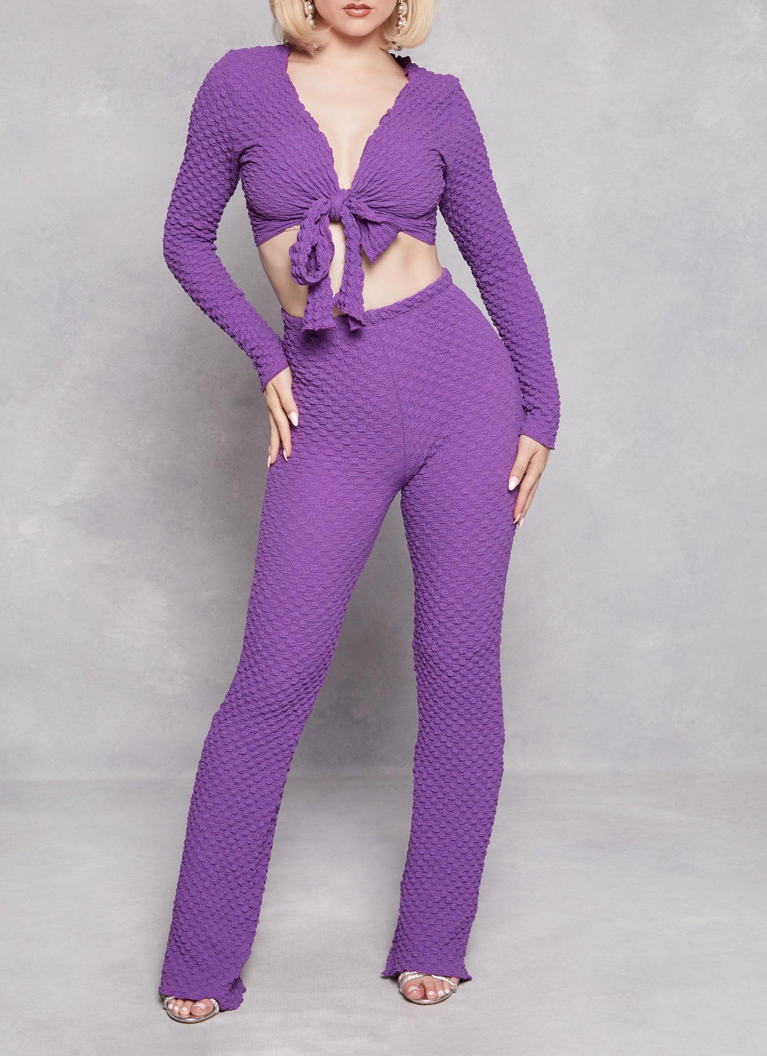 Womens Textured Knit High Waist Flared Pants Product Image