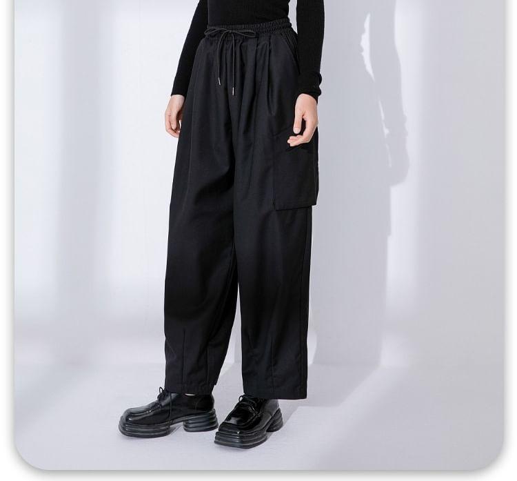 Drawstring Waist Plain Wide Leg Cargo Pants Product Image