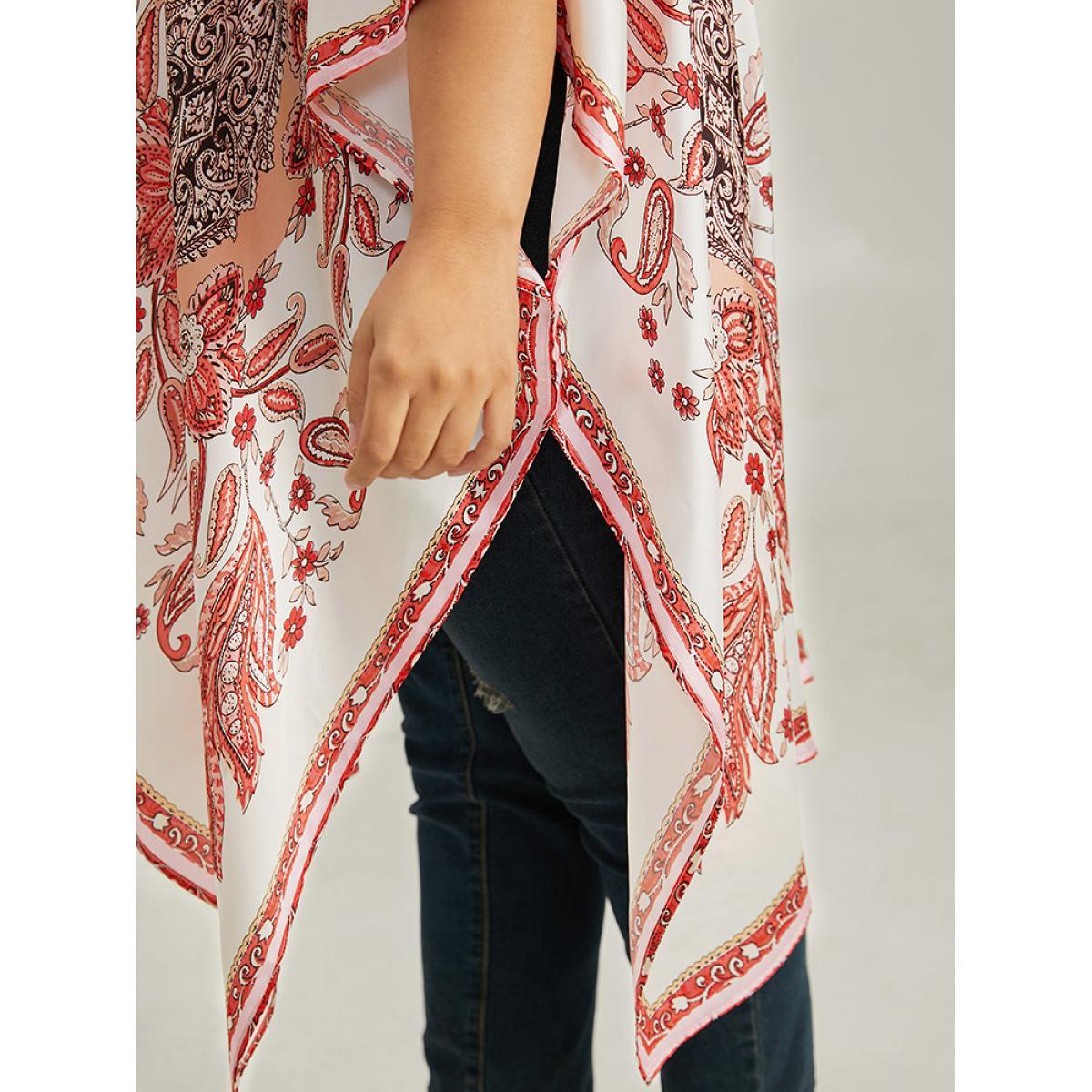 Plus Size Paisley Print Asymmetrical Hem Drape Kimono Women Brown Casual Drape Loose Dailywear Kimonos BloomChic 14-16/1X Product Image