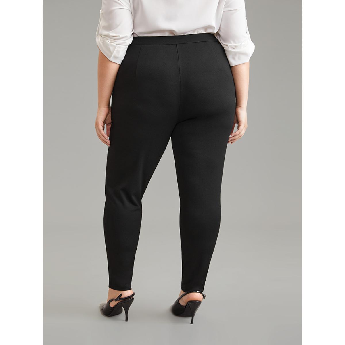 Plus Size O Ring Zipper High Rise Bodycon Pants Women Black Office Bodycon High Rise Work Pants BloomChic 22-24/3X Product Image