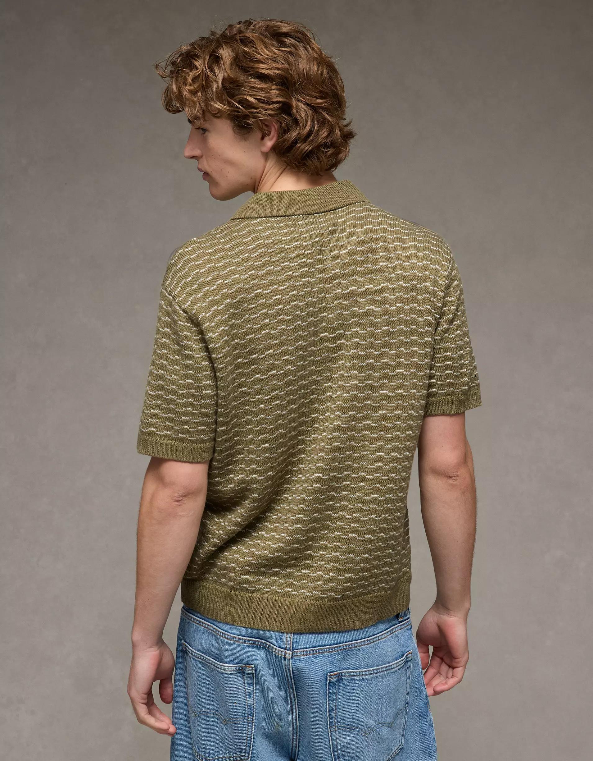 AE Weekend Striped Button-Up Sweater Polo Shirt Product Image