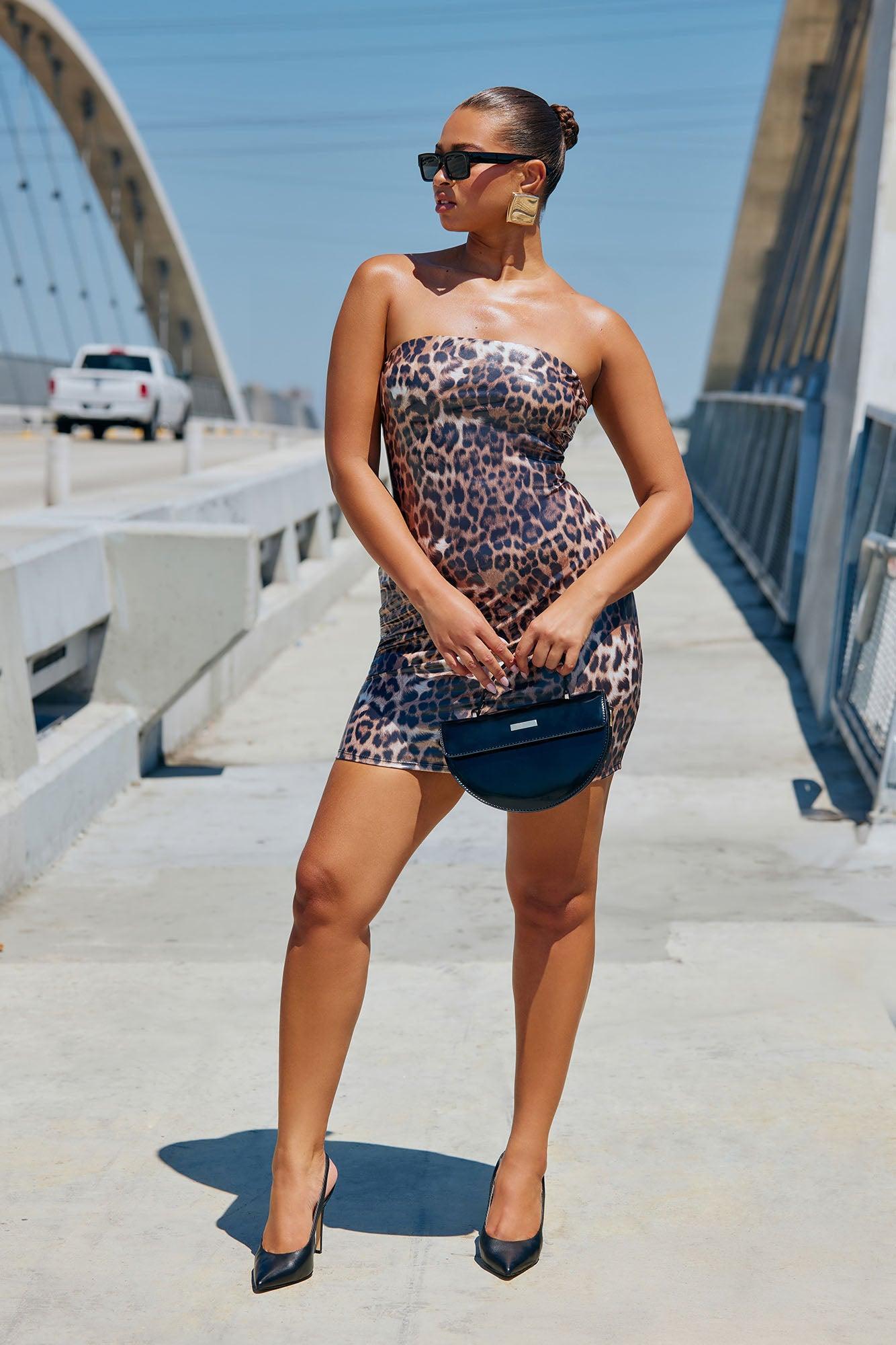 Lilah Animal Print Latex Mini Dress - Leopard Product Image