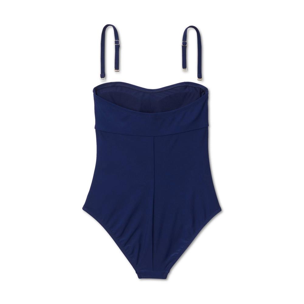Womens Long Torso Twist-Front Beandeau Full Coverage Tummy Control One Piece Swimsuit - Shade & Shore Blue XL: Nylon Spandex Product Image
