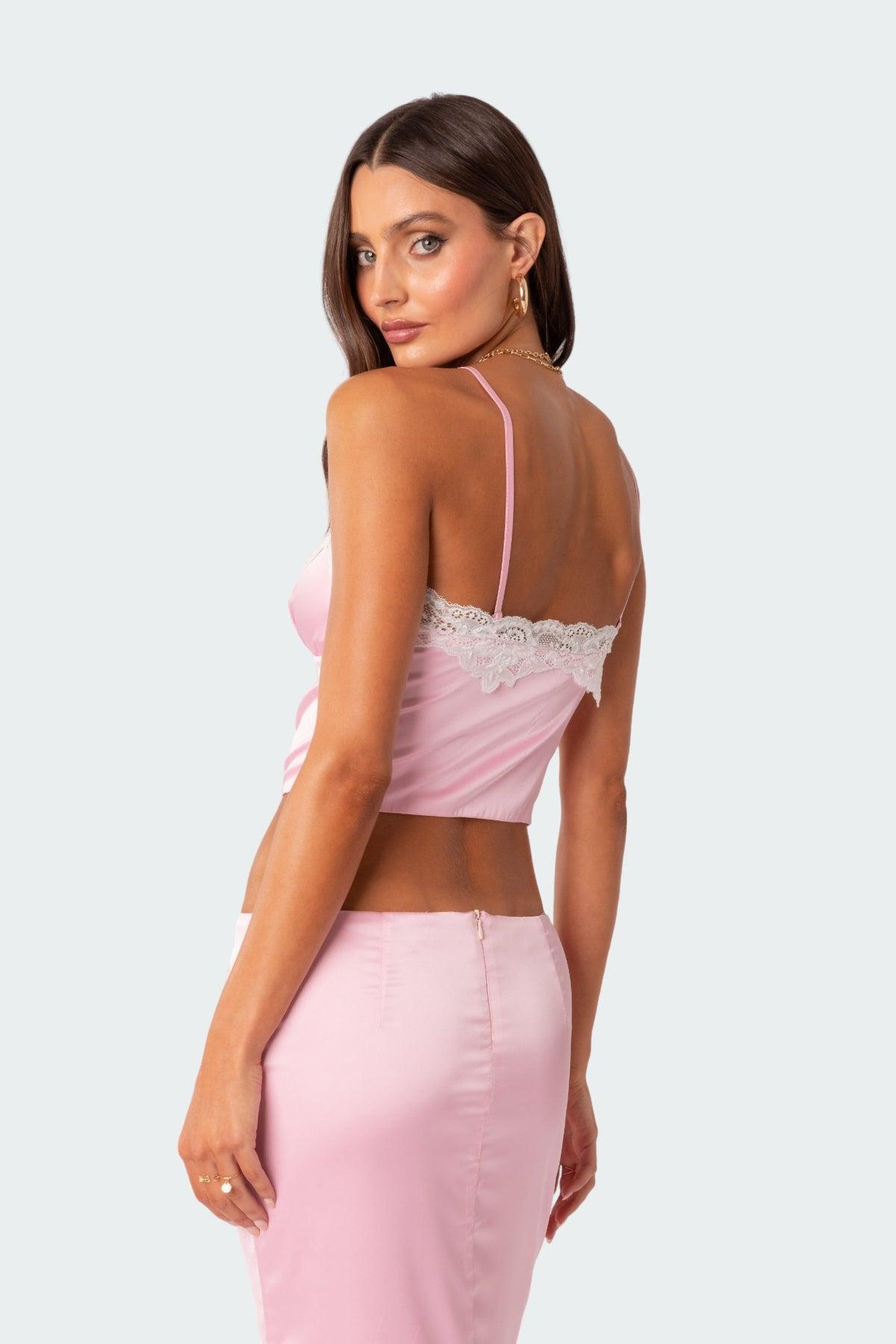 Brandi Lace Trim Satin Effect Tank Top Product Image