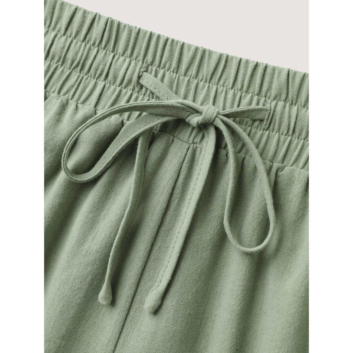 Plus Size Shirred Drawstring Solid Wide-Leg Pants Women Mint Casual Wide Leg Mid Rise Everyday-Casual Pants BloomChic 30/6X Product Image
