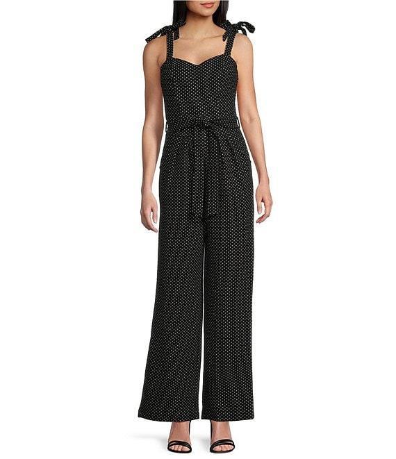 Honey and Rosie Dotted Scuba Crepe Sweetheart Neck Jumpsuit Product Image