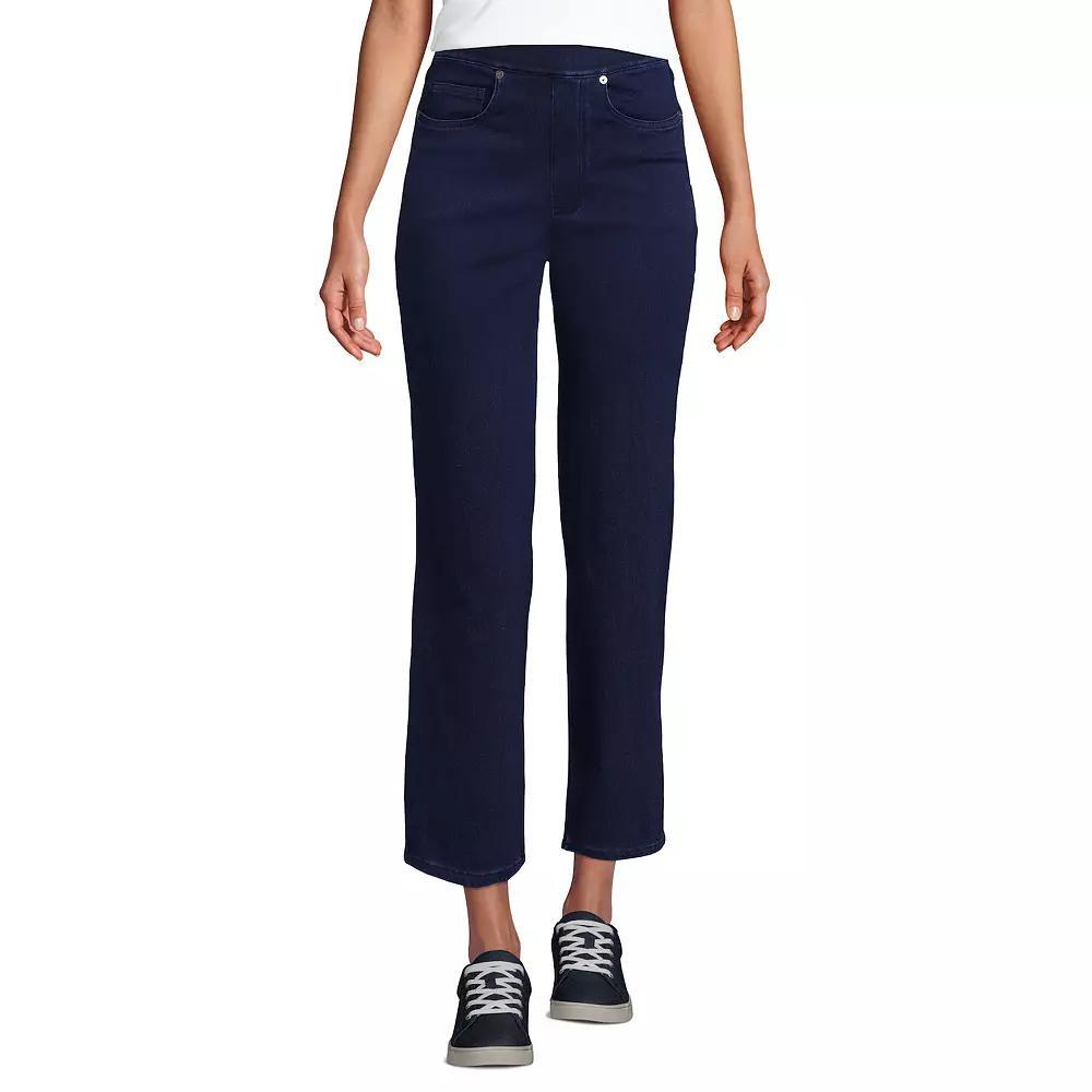 Petite Lands' End High Rise Pull On Denim Crop Pants, Women's, Size: Large Petite, Dark Blue Product Image