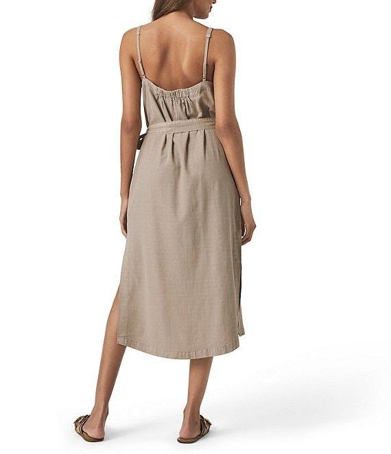 Splendid Amanda Linen Blend Knit V-Neck Sleeveless Belted A-Line Midi Dress Product Image