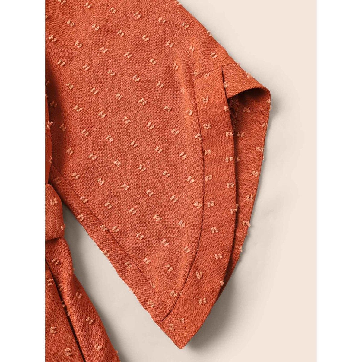 Plus Size Textured Bell Sleeve Belted Arc Hem Dress OrangeRed Women Elegant Texture Round Neck Elbow-length sleeve Curvy BloomChic 14-16/1X Product Image
