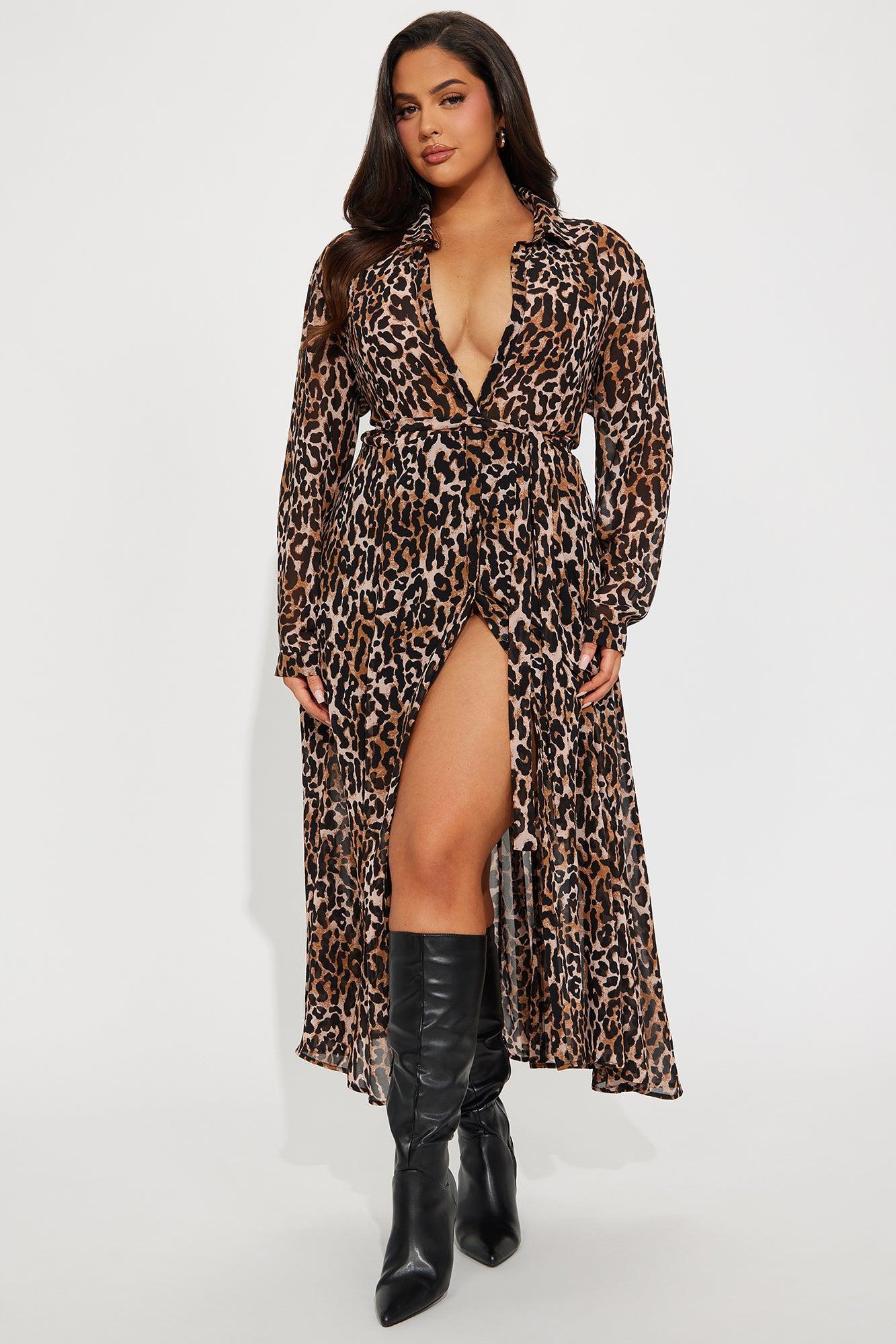 Zara Chiffon Midi Shirt Dress - Leopard Product Image